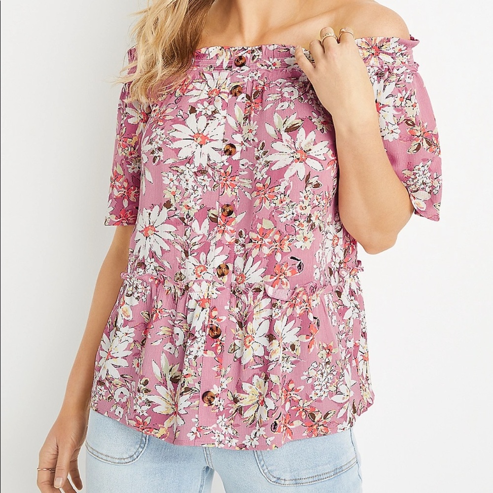 Pink Floral off the shoulder shirt